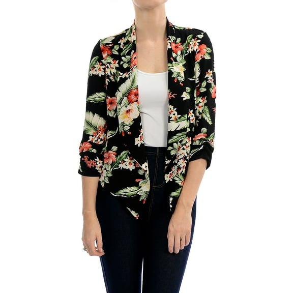 Auliné Collection Womens Casual Lightweight 3/4 Sleeve Fitted Open Blazer