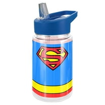 Superman Kids Tritan Plastic Water Bottle with Straw Lid and Handle, Reusable Tumbler for Toddlers, Unisex for Girls and Boys, 12oz, Bottle Uniform
