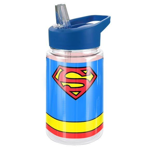 Superman Kids Tritan Plastic Water Bottle with Straw Lid and Handle, Reusable Tumbler for Toddlers, Unisex for Girls and Boys, 12oz, Bottle Uniform