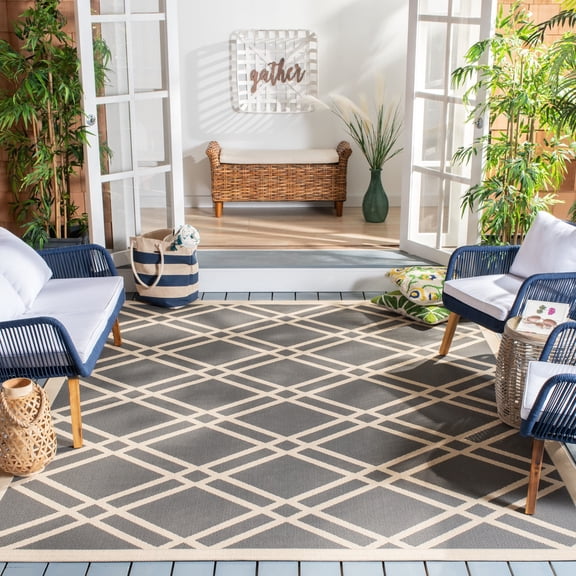 SAFAVIEH Courtyard Lloyd Geometric Indoor/Outdoor Area Rug, Anthracite/Beige, 8' x 10'