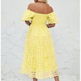 thumbnail image 4 of Low Heel Dress Shoes For Women, Smocked Long Dress Puff Short Sleeved Checkered Sheer Lace A Line Flowy Maxi Dress Bodycon Women Dress Wedding Guest Maternity Dress Maxi (S, Yellow) ZMTing, 4 of 5