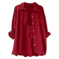 thumbnail image 4 of UACY Girls 2 Pcs Boho Linen Outfits Long Sleeve Button Down Loose Top Matching Short Pants Toddler Kids Casual Gauze Sets ﻿ (Brick Red, 7-8 Years), 4 of 8