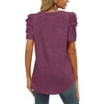 thumbnail image 7 of Fznquz Work Women Tops Purple Dressy Puff Sleeve Shirt V Neck Casual Solid Work Blouses for Women, 7 of 7
