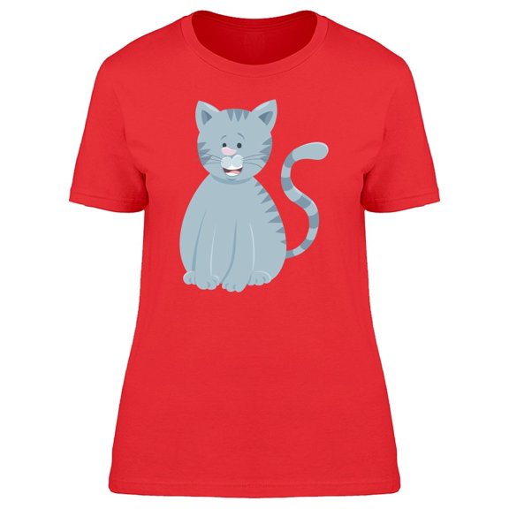 Cute Grey Happy Kitten Cartoon Tee Women's -Image by Shutterstock