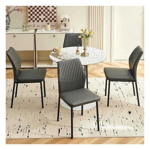 Set of 4, PU Leather Comfortable Upholstered Dining Room Kitchen Side Chair with Black Metal Legs for Living Room Restaurant, Waterproof, Space-Saving (Grey)