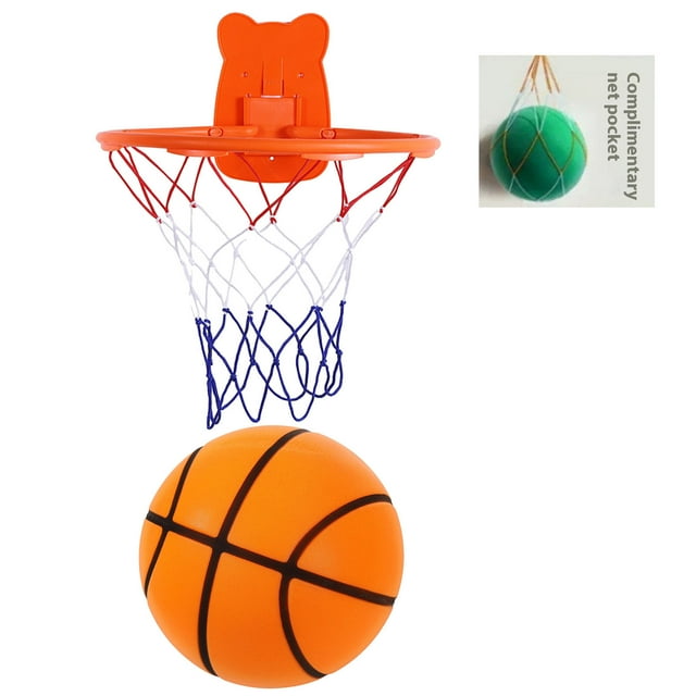 Silent Basketball Set And Net Bag 3 PCS/set Including 1 Silent Basketball 1 Basketball StAnd 1 Basketball Net Bag With No Noise During Basketball Dribbling Toys