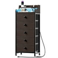thumbnail image 4 of GUNAITO Led Dresser for Bedroom with 5 Drawers Tall Narrow Chest of Drawers Fabric Storage Dresser for Adults,Brown, 4 of 9