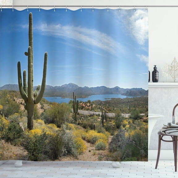 Ambesonne Nature Shower Curtain, Cactus on the Valley, 69"Wx84"L, Blue Green