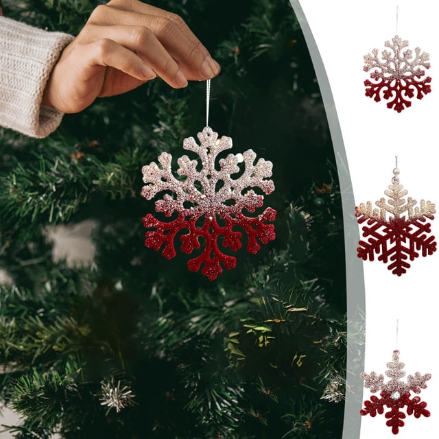 Adornos Navideños de Copos de Nieve, Plástico Rojo Aterciopelado | 12 X 12 X 0,6 Cm | Ideales para Animar Las Fiestas