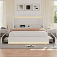 thumbnail image 4 of VECELO Queen Bed Frame with LED Lights White Metal Frame Queen Platform Bed with 2 Storage Drawers, Charge Station, USB Ports, Upholstered Headboard,White, 4 of 13