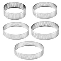 5Pcs Tart Ring, Perforated Tart Rings for Baking, Stainless Steel Nonstick Round Cake Ring, Metal Pastry Mold for French Dessert, Small Fruit Tarte Crust, Circle Tartlet