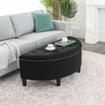 thumbnail image 4 of Adeco  Half Moon Storage Ottoman Semi Circle Bench Black Wood,Fabric Solid Medium Fabric, 4 of 5