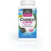 Fast Acting Gas Relief for Bloating & Flatulence, Drug Free Detoxifying Activated Charcoal Formula by CharcoCaps, 100 Capsules, 30 Day Supply