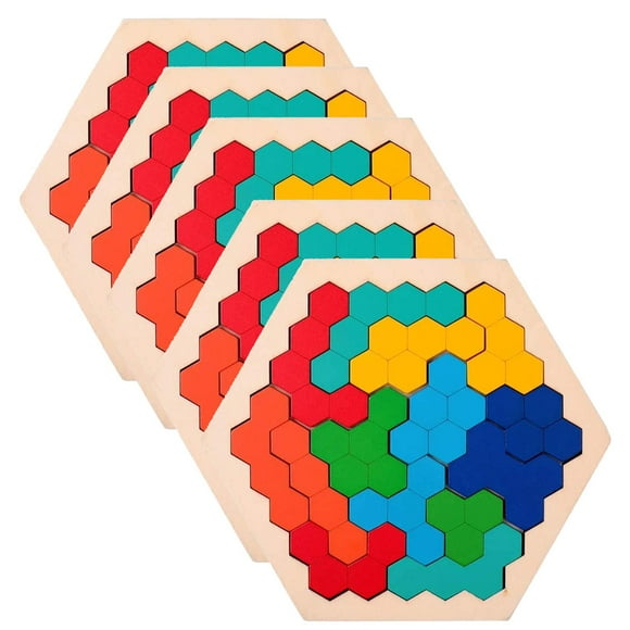 Juguete de madera para el cerebro PuzzHex 5Pzas 14.6x12.8cm Madera Multicolor 3D Rompecabeza Hexagonal.