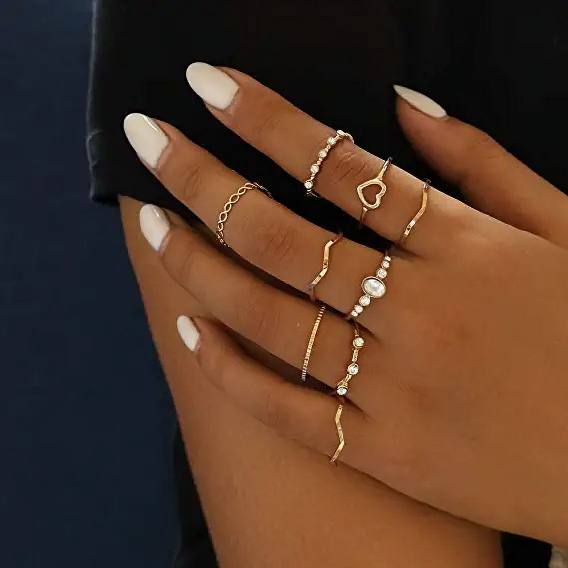shenmo Knuckle Rings Index Finger Rings Hollow Love Rose Gold Ring Sets for Women and Girls Pack of 9
