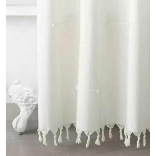 Hearth Hand Clip Stitch Knotted, Cream And White Shower Curtain