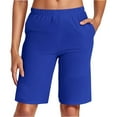 thumbnail image 2 of Hpapadks Womens Running Shorts Stretch Waist Elastic Waistband Pockets Basic Solid Color Women's Shorts Blue L, 2 of 7
