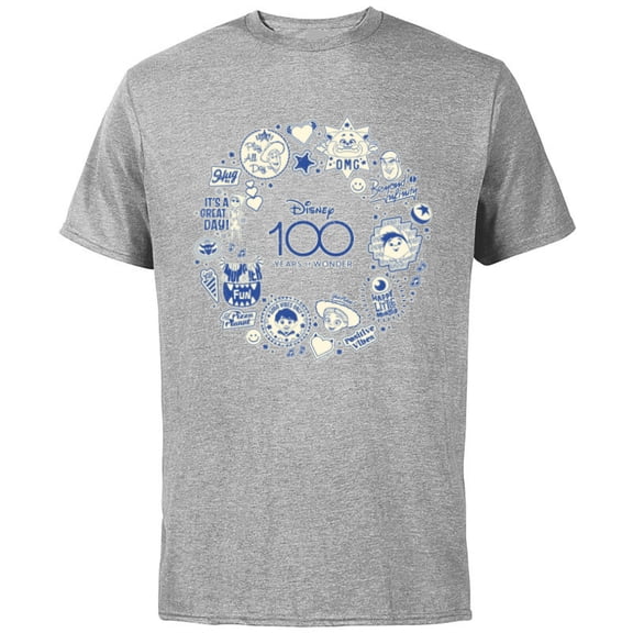 Disney 100 Pixar Happy Faces Blue Sticker Circle D100 - Short Sleeve Cotton T-Shirt for Adults - Customized-Athletic Heather