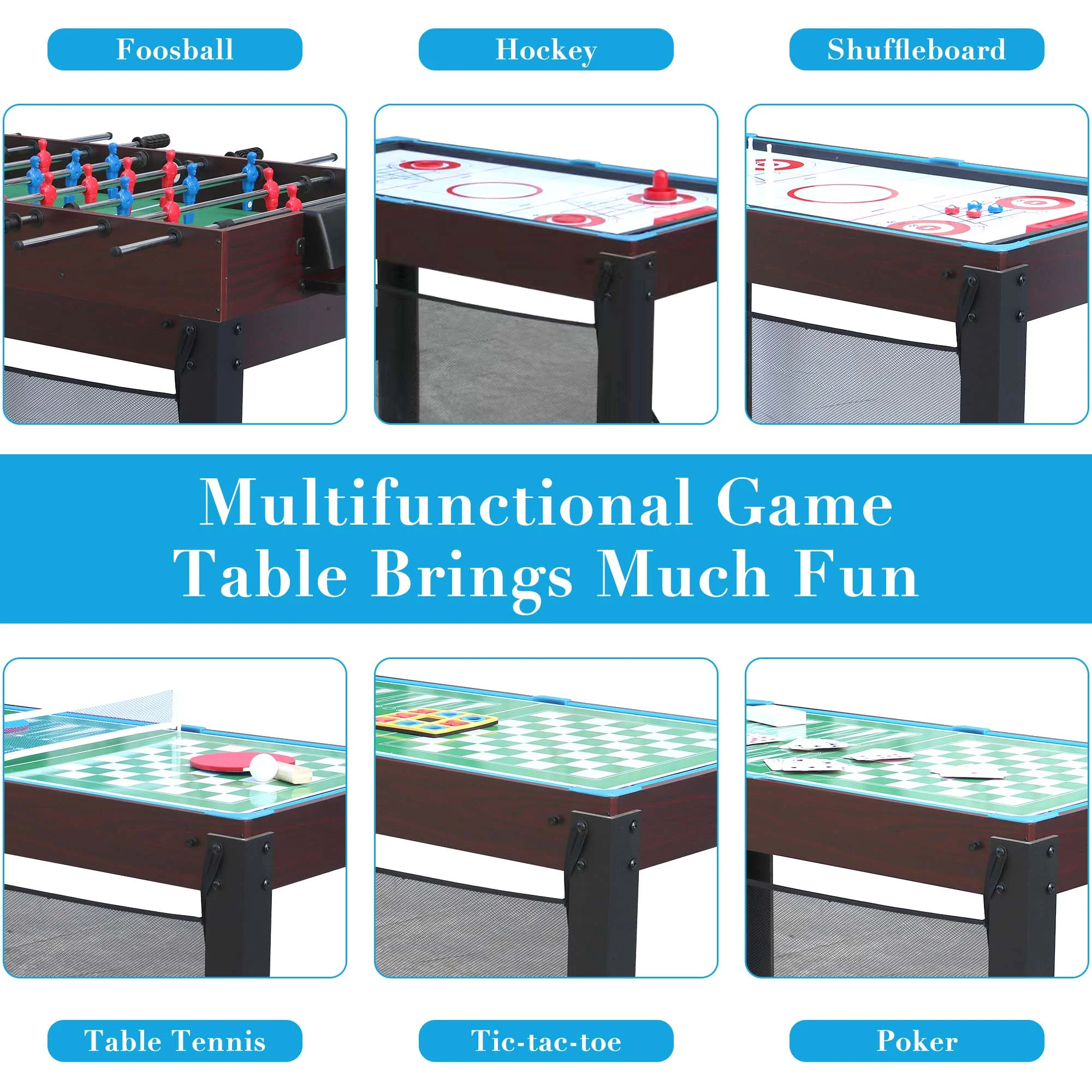 48'' 16 in 1 Multi Game Table, Combo Game Table Set for Game Room, Multifunctional Game Table with Bow, Arrow, Basketball, Football, Hockey, Foosball, Shuffleboard, Ping Pong, Chess, Checker, Bowling
