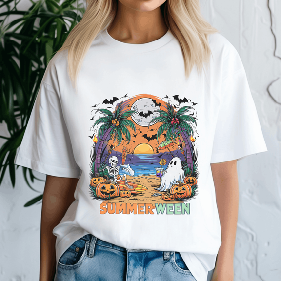Summerween Shirt, Summer Halloween TShirt, Cute Spooky Ghost Tee, Halloween Shirt, Halloween Gift, Ghost Beach , Pumpkin Spooky Season ,Summerween Vibes