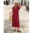 thumbnail image 2 of Merokeety Womens Summer Maxi Dress V Neck Collared Vacation T Shirt Long Dresses Wine s, 2 of 7