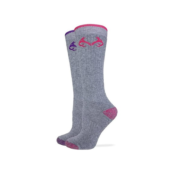 Realtree Women's All Season Wear Crew Socks 2 Pair, Pink/Purple, Women's Shoe Size - 6-9
