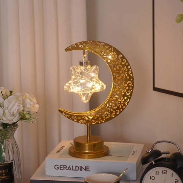 Lámpara de luna de hierro LED con forma de luna y estrellas, lámpara de orbe, lámpara de estrella y luna, lámpara de decoración navideña, lámpara de mesa para dormitorio, lámpara de ambiente de modela