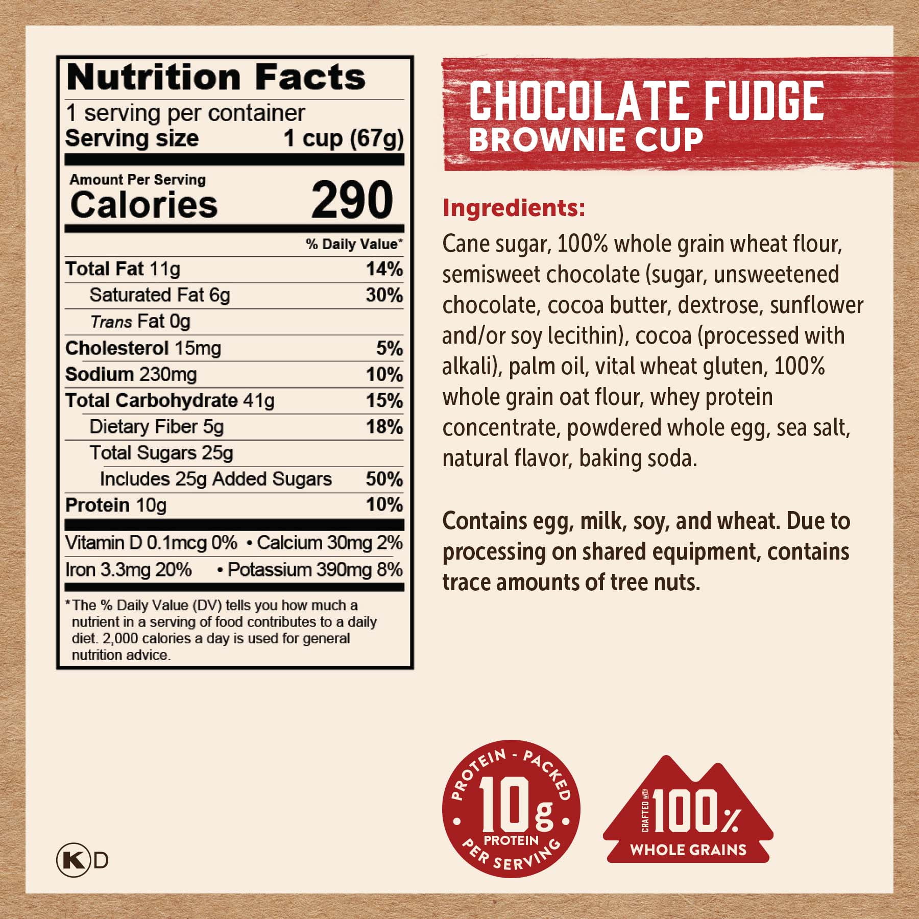 (12 pack) Kodiak Protein-Packed Chocolate Fudge Brownie Power Cup, 2.36 oz