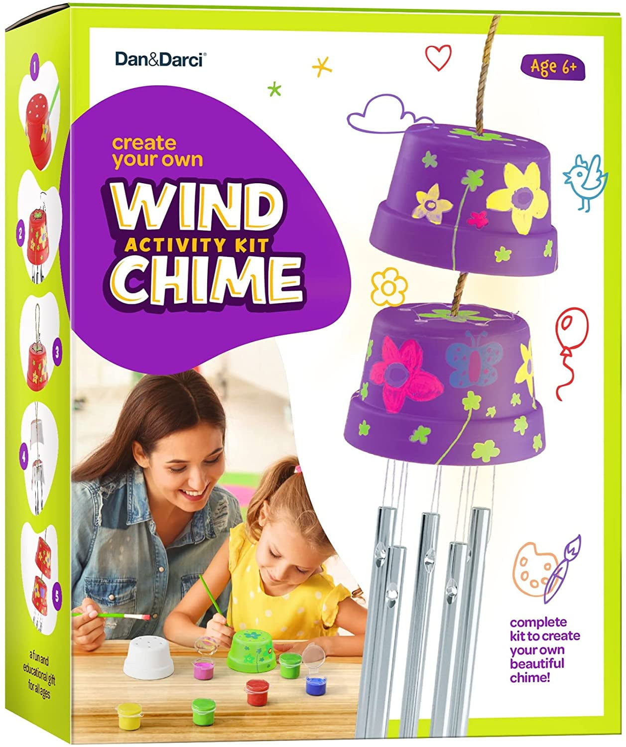 Create & Paint a Mini Wind Chime Making Kit - Arts and Crafts Gift for Girls & Boys Ages 4 5 6 7 8 9 10 -12 - Birthday & Christmas Gifts for Kids - Kid Art & Craft Kits - DIY Stuff for Girl Age 4-12