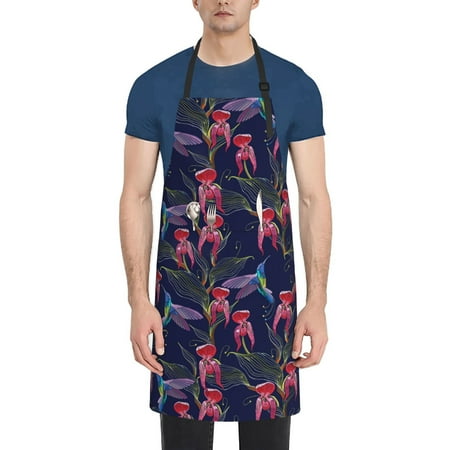 

Ocsxa Flowers And Humming Bird Apron With Pockets Kitchen Bib Waterproof Resistant Women Men Unisex Adjustable