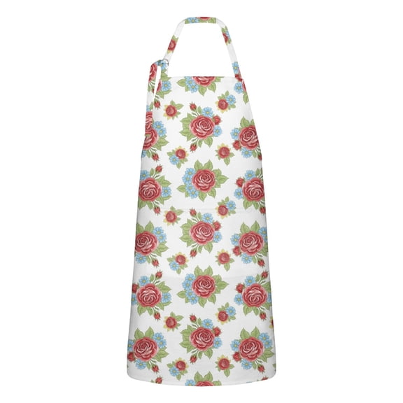 Pioneer Flower Floral Print Pattern Apron for Women and Men, Cotton Linen Waterproof with Pockets, Adjustable, 33x27 Inch for Kitchen, Gardening, BBQ, Salon