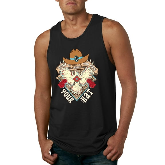 Wild Bobby Home Is Where You Hang Your Hat Country Eagle Pop Culture Men Tank Top, Black, Small