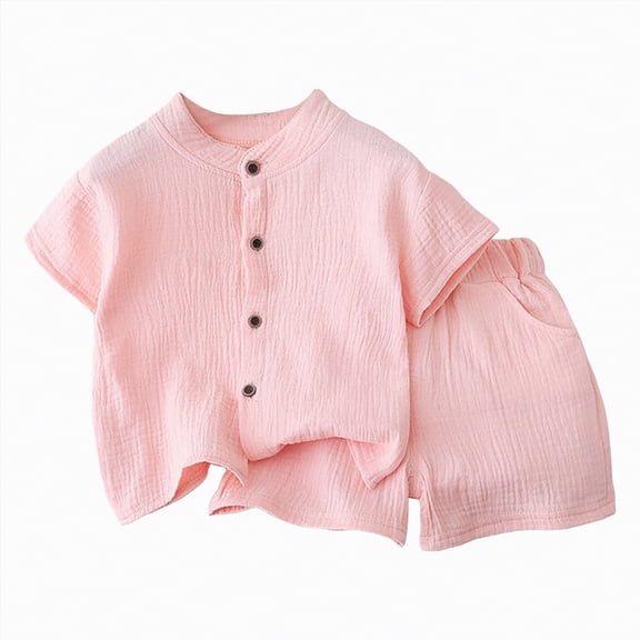 HCNTES Little Big Boys Girls 2-Piece Cozy Pajamas Short Sleeve Spring Summer PJ Set Kids Sleepwear & Dailywear(A01-Pink,2-3 Years)
