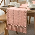 thumbnail image 2 of Macrame Boho Table Runner 72 Inches Long Farmhouse Woven Cotton Home Decor for Dining Room Table Kitchen Island Buffet Console Bridal Shower Party Rustic Farmhouse Kitchen Decor - 12x72 Inch（Pink）, 2 of 8