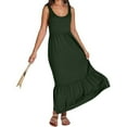 thumbnail image 4 of JGGSPWM Women's Summer Casual Loose Sleeveless V Neck Swing Dress Flowy Tiered Maxi Beach Dress with Pockets Green S, 4 of 6