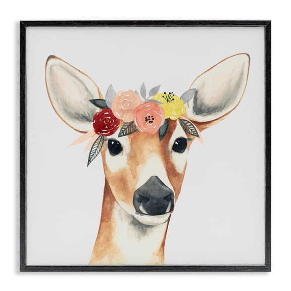 Stupell Industries Shabby Chic Doe Eyed Deer in Flower Crown Black Framed Giclee Art, 12 x 12, by Grace Popp