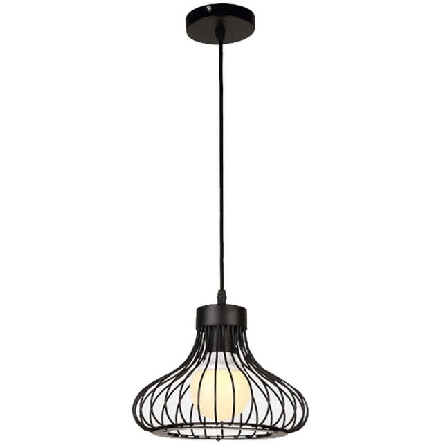 Lámpara colgante industrial vintage, lámpara retro con cable ajustable, base E27, diseño de jaula negra, amplia aplicación para patios y garajes, 1 luz