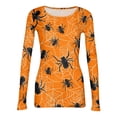 thumbnail image 4 of Halloween Shirts for Women Long Sleeve Slim Fitted Novelty Spider Pumpkin Tunic Tops Holiday Fall Spring Crew Neck Ribbed Fashion Clothing Yellow XL, 4 of 6