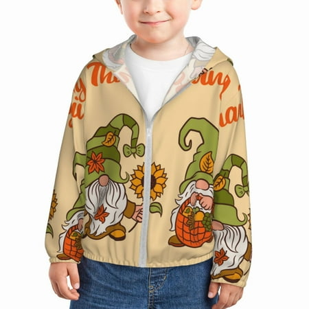 

Gaeub Gnomes Happy Thanksgiving Print Athletic Sun Protection Hoodie for Kids Long Sleeve Outdoor UV Shirt Running Fishing Top for Boys Girls-18 Months