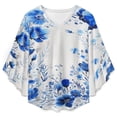 thumbnail image 4 of Blue FlowerWatercolor Women's V-Neck Blouse With 3/4 Ruffled Bell Sleeves Casual Top Ladies Blouses, 4 of 7