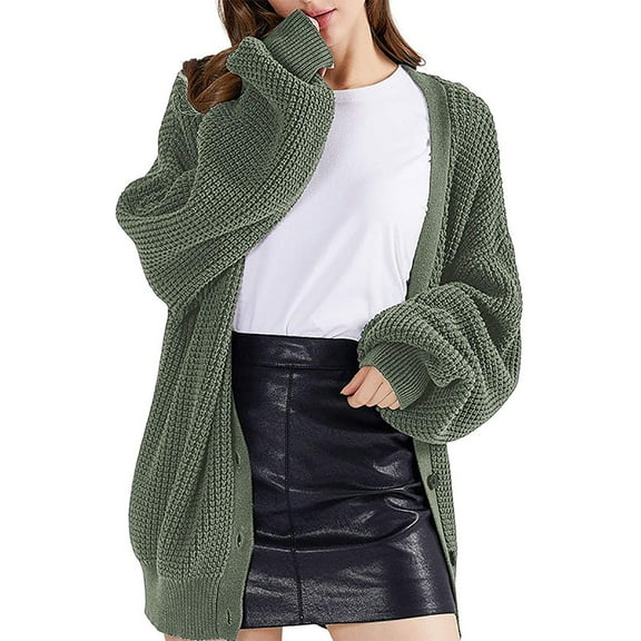 IROINNID Cardigan for Women Open Front Clearance Lightweight Solid Color Knitwear Outerwear Single Breasted Loose Sweater Cardigan Coat,Olive Green