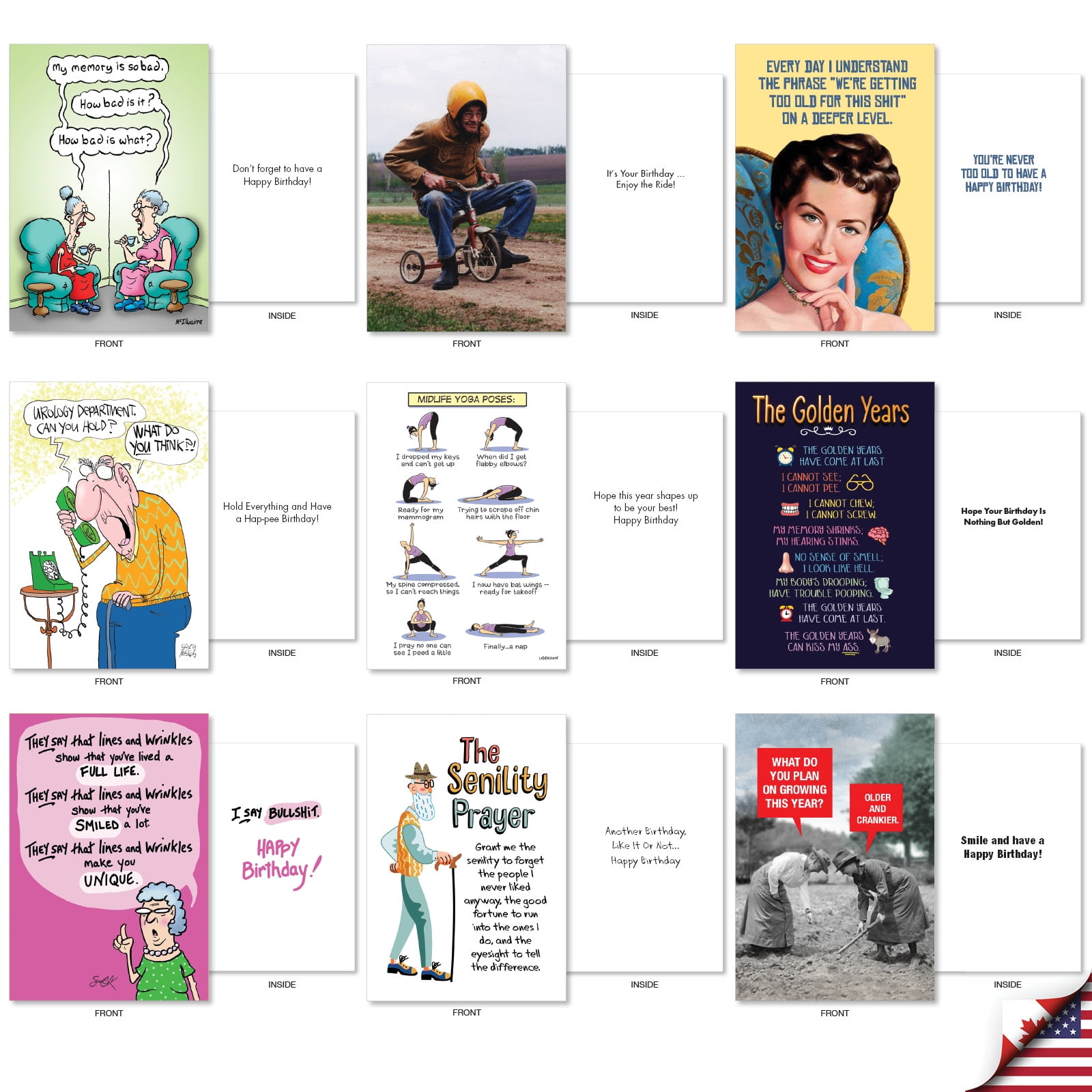 NobleWorks 36 Assorted Box Set Funny Birthday Greeting Cards w/5 x 7 Inch Envelopes (36 Designs, 1 Each) Bday Getting Old AC10798BDG-B1x36