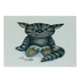 thumbnail image 1 of Cat Cutting Board, Happy Teddy Cat Illustration with a Dead Fish Skeleton Cartoon Toy Humor Print, Decorative Tempered Glass Cutting and Serving Board, Small Size, Grey Cream, by Ambesonne, 1 of 1