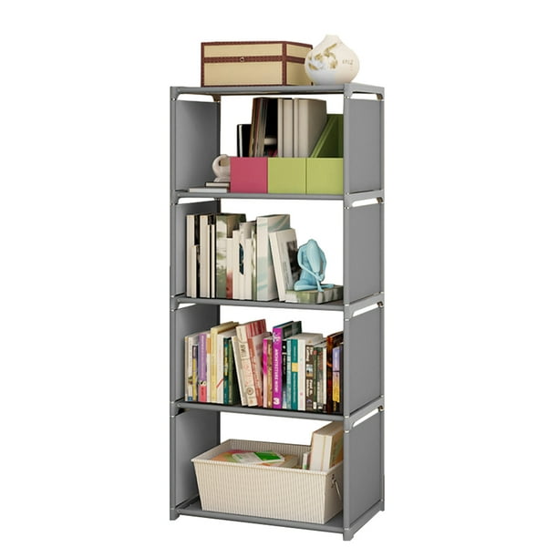 Estantería para libros de 5 niveles, organizador de almacenamiento de 4 cubos, estantería alta, estante de almacenamiento vertical independiente ensamblado para dormitorio/sala de estar/oficina/armari