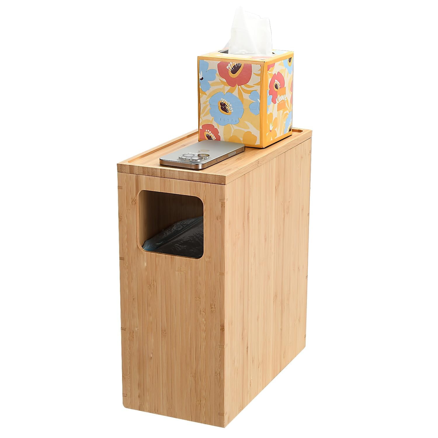 Slim Trash Can with Lid, Waste Basket for Bathroom, Bedroom, Office, Vanity, Salon or Spa, Small Spaces, Rectangle, Bag Liners Included