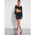 thumbnail image 4 of Black Rhinestone-Embellished Denim Mini Skirt With Flap Pockets, 4 of 7