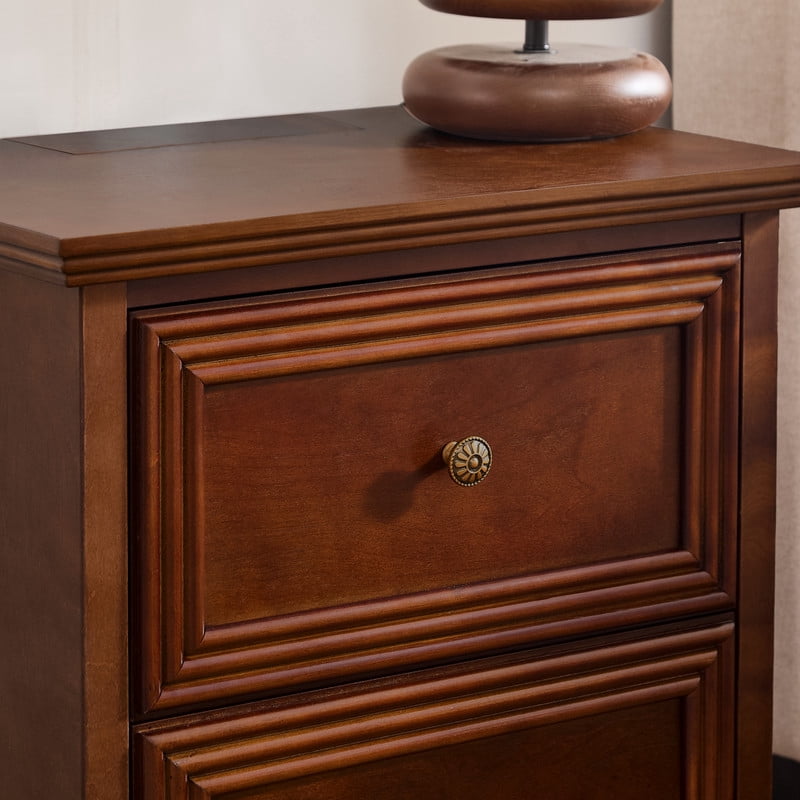1Pcs Mid-Century Modern Nightstand with Hiiden Charging Station & Adjustable Feet, Wood Side Table Stroage Cabinet with 2 Drawers