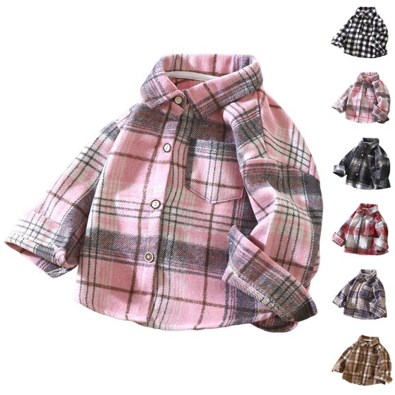Agkizg Boys Plaid Button Down Shirt Jacket Vintage Colorblock Collared Long Sleeve Fall Outerwear