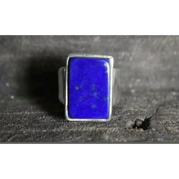 Natural Lapis Lazuli Gemstone Ring, Blue Gemstone Ring, Baguette Shape Gemstone, Minimalist Ring, Wide Band, Men's Signet Ring, Gift For Him