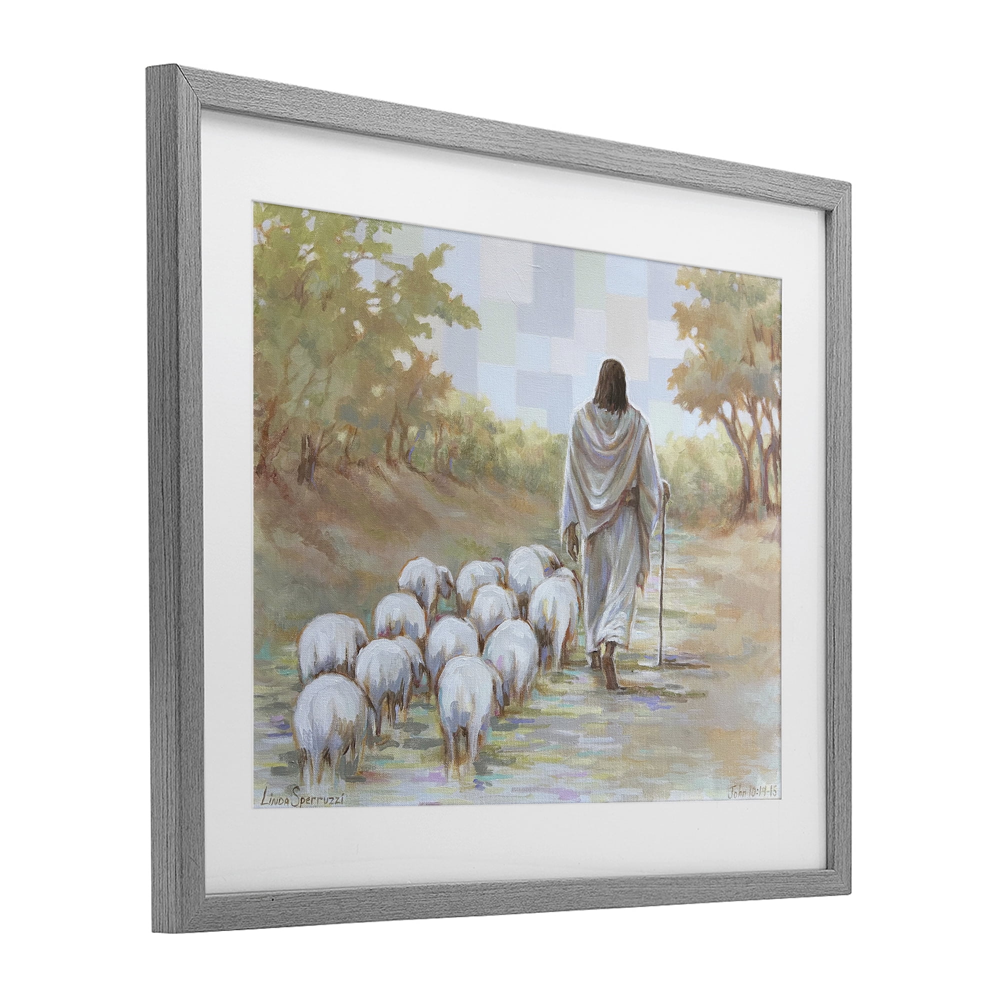 Stupell Industries Lead On Good Shepherd Gray Framed Print Under Glass, design by Linda Sperruzzi